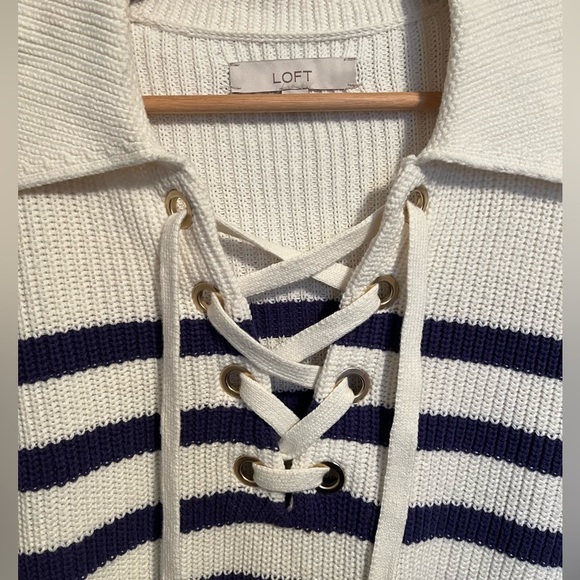 LOFT Women's Striped Sweater - Navy and White - Picture 8 of 10